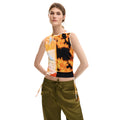 Desigual Top Donna Floreale Arancione Smanicato Scollo Tondo Primavera Estate