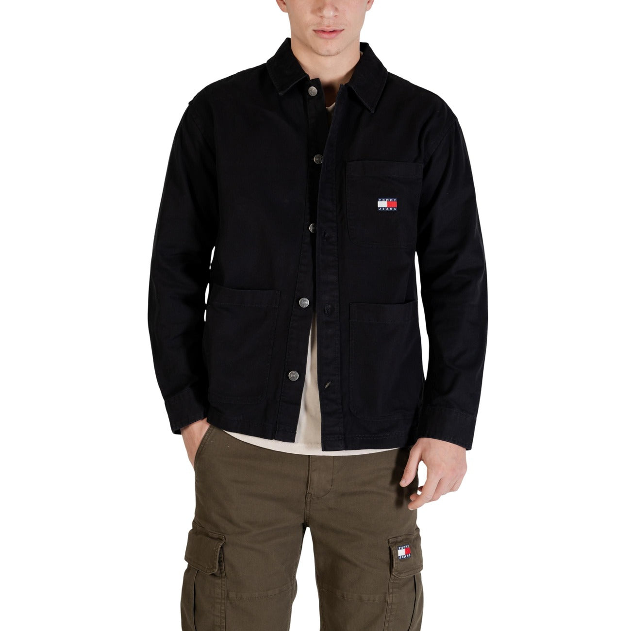 Tommy Hilfiger Jeans Camicia Uomo Cotone Organico Nera Maniche Lunghe