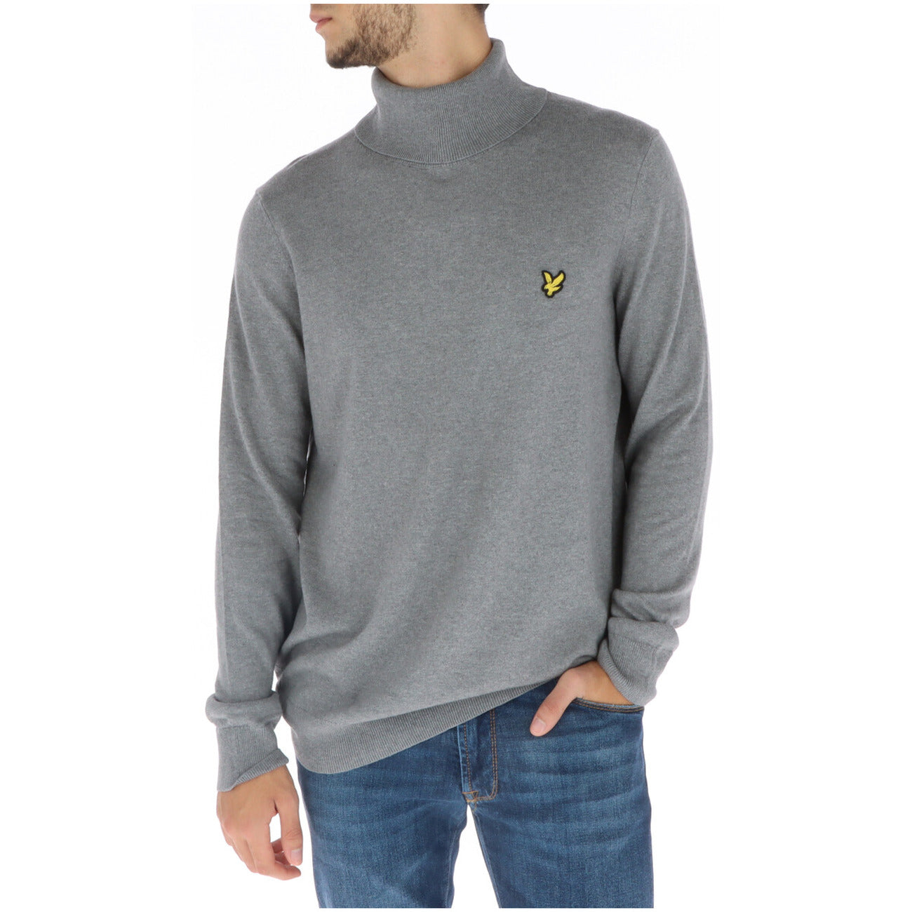 Lyle And Scott Maglia Uomo Collo Alto Lana Merino Grigio Maniche Lunghe
