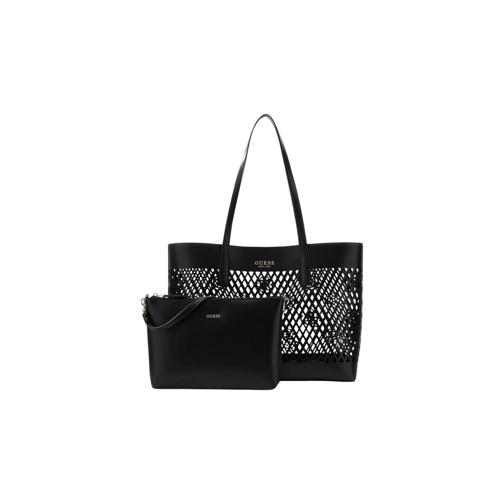 Guess Borsa Donna Nero 38x30x14 In Poliuretano Con Pochette Interna
