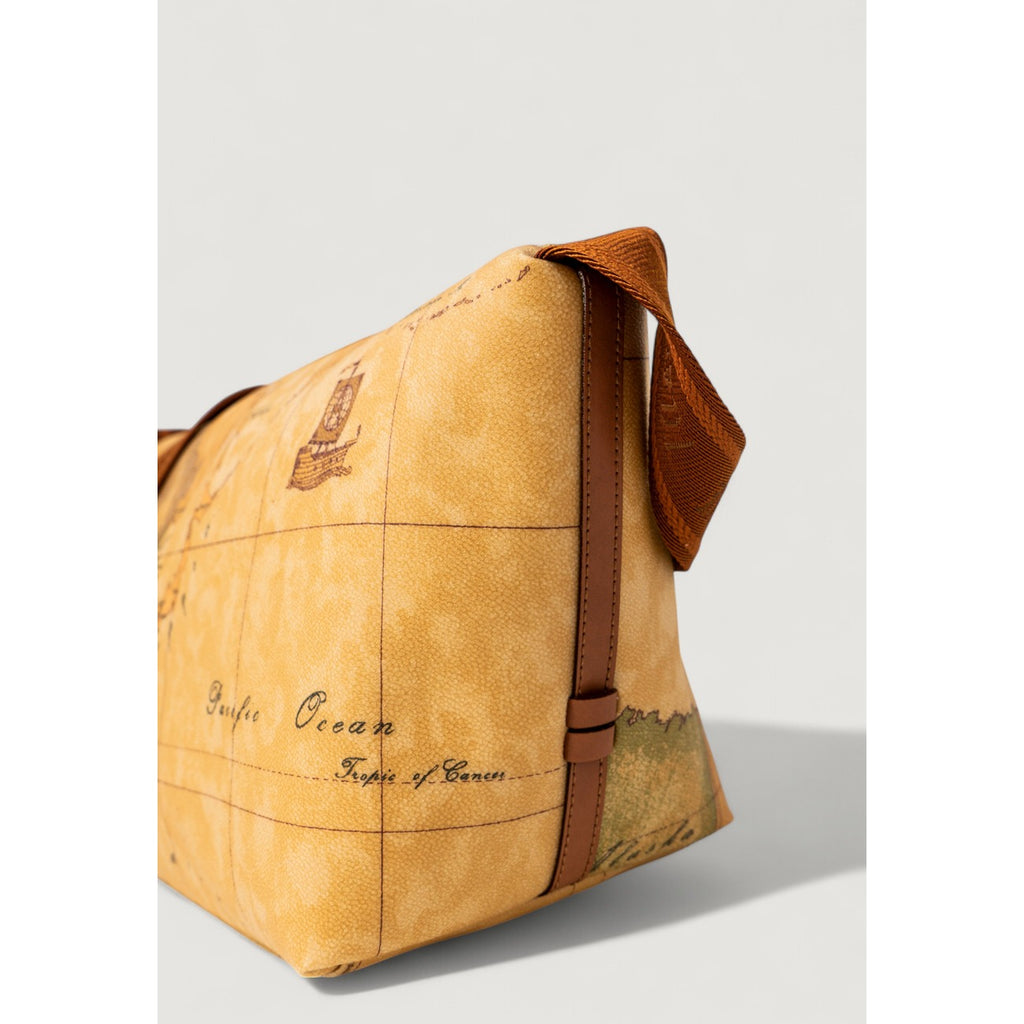 Alviero Martini Prima Classe Borsa Donna Beige In Cotone Ed Ecopelle Made In Italy Con Zip 40x22x18 Cm