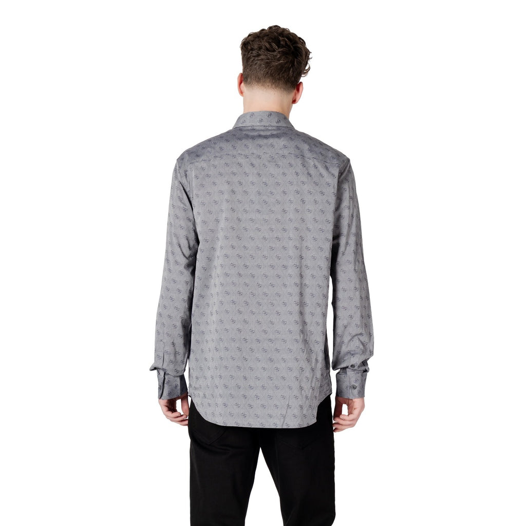Guess Camicia Uomo Grigia Stampa Maniche Lunghe Colletto Classico