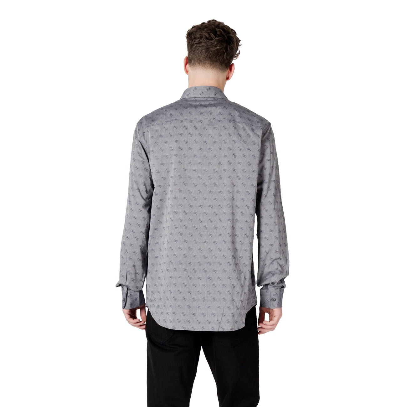 Guess Camicia Uomo Grigia Stampa Maniche Lunghe Colletto Classico