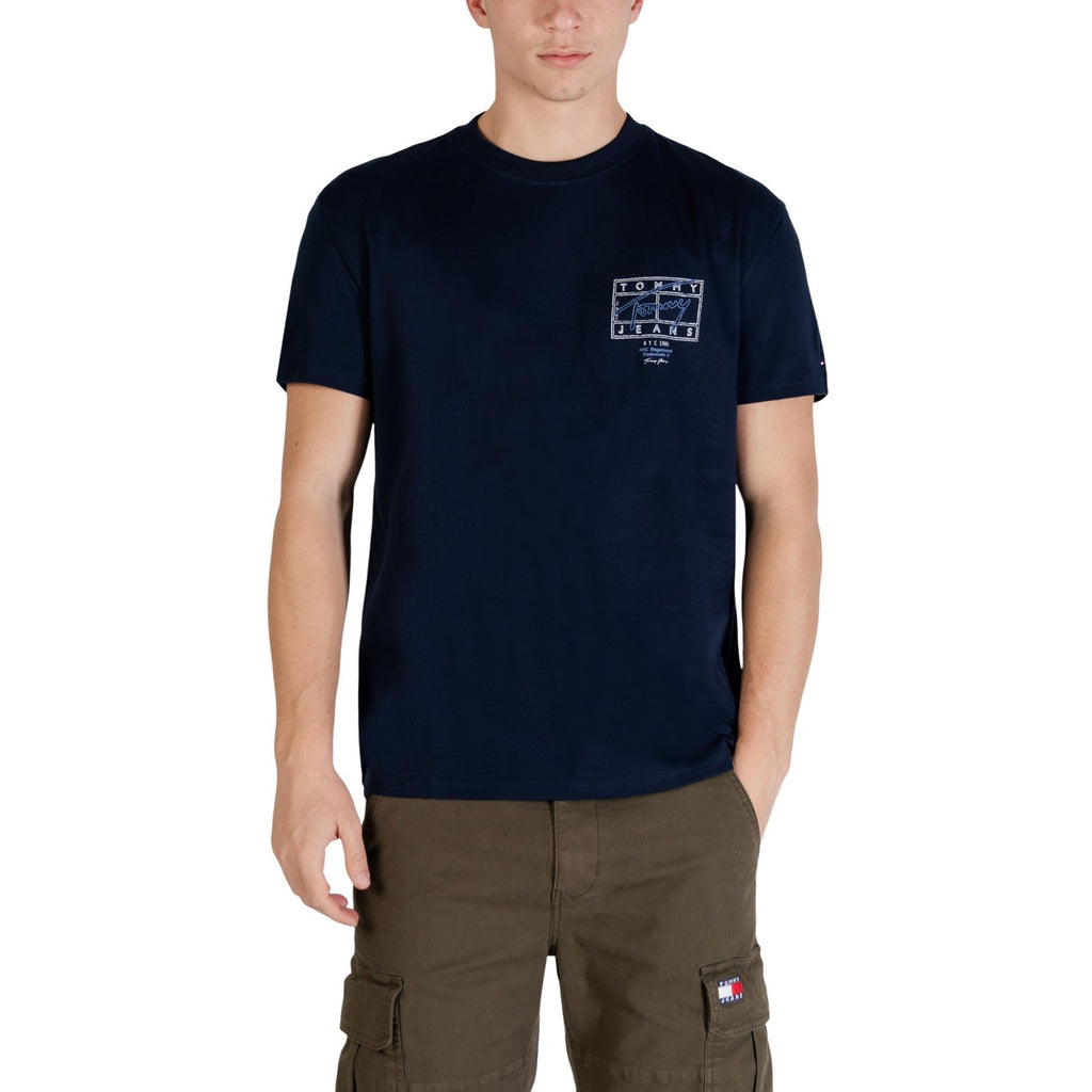 Tommy Hilfiger Jeans T Shirt Uomo Cotone Organico Blu Maniche Corte