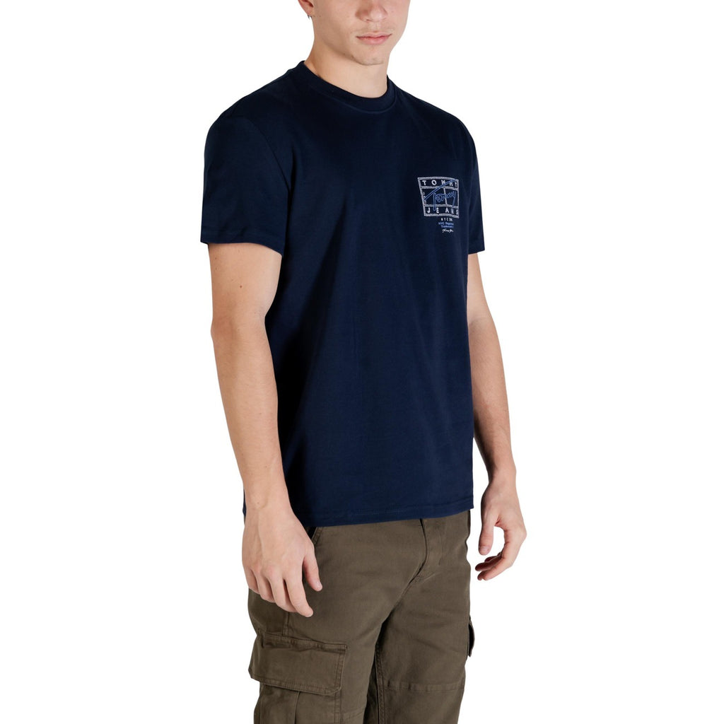 Tommy Hilfiger Jeans T Shirt Uomo Cotone Organico Blu Maniche Corte
