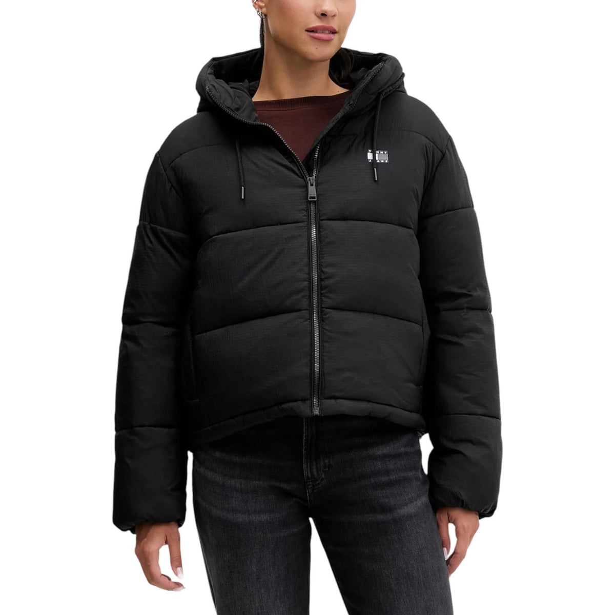 Tommy Hilfiger Jeans Giubbotto Donna Marrone Con Cappuccio E Chiusura A Cerniera Autunno Inverno DW0DW21625