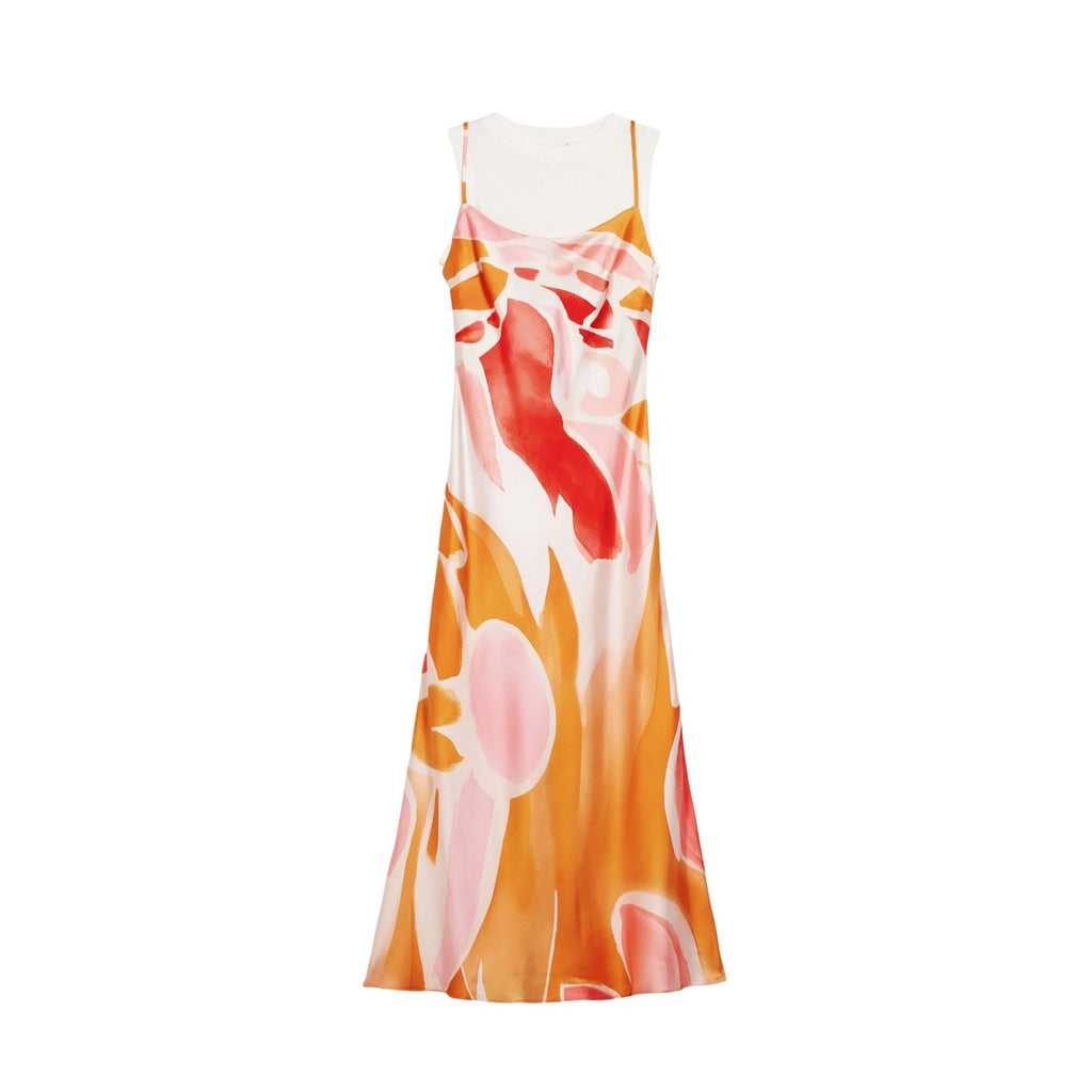 Desigual Abito Donna Smanicato Arancione Fantasia Scollo Tondo