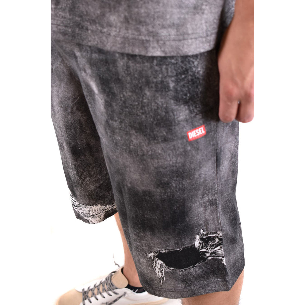 Diesel Bermuda Uomo Cotone Nero Effetto Consumato Strappato