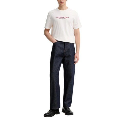 Calvin Klein T Shirt Uomo Cotone Bianco Stampa Girocollo Estate