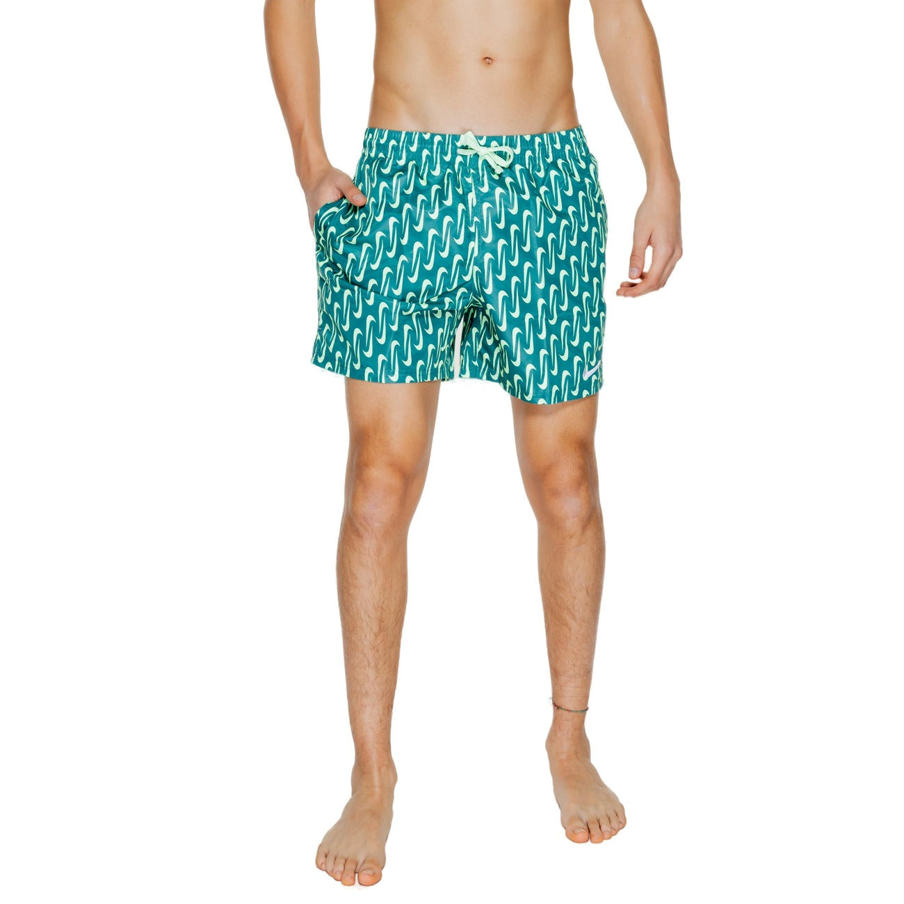 Costume Mare Uomo Nike Swim Verde Geometrico Con Lacci 100 Poliestere