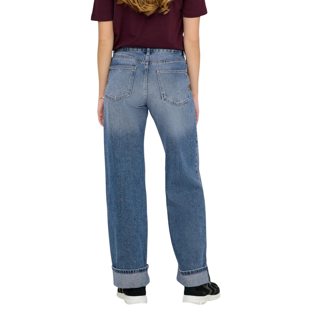 Only Jeans Donna Gamba Larga Risvoltati Blu 100 Cotone Primavera