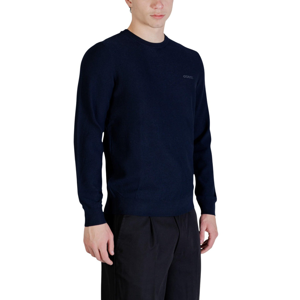 Guess Maglia Uomo Blu Maniche Lunghe Scollo Tondo Lyocell Piquet