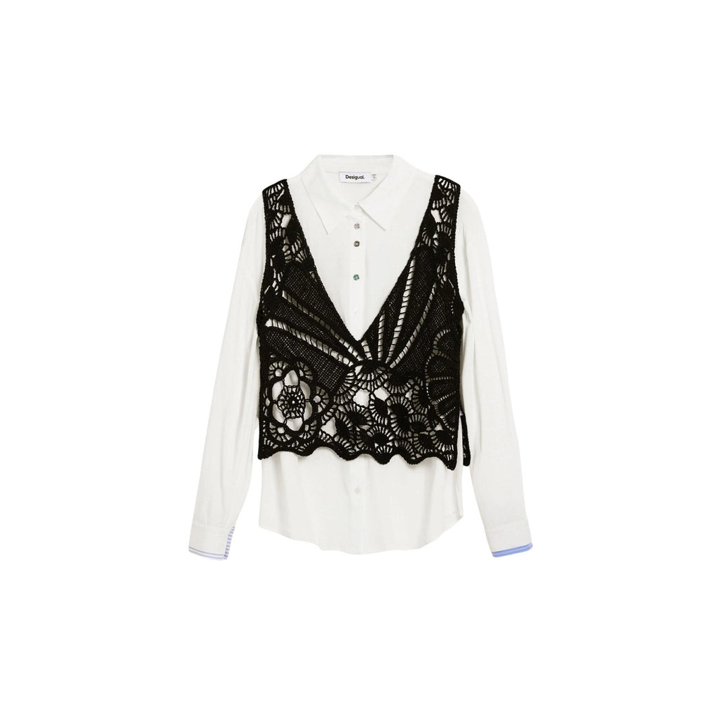 Desigual Camicia Donna Bianca 95 Cotone 5 Poliammide Colletto Classico