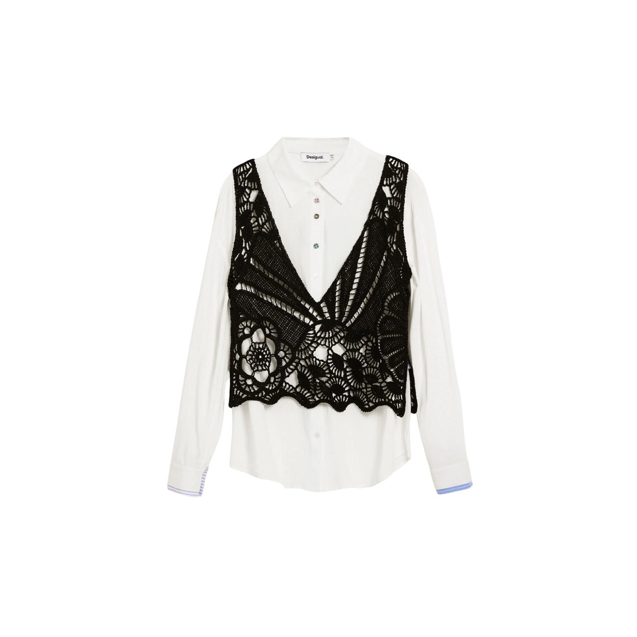 Desigual Camicia Donna Bianca 95 Cotone 5 Poliammide Colletto Classico