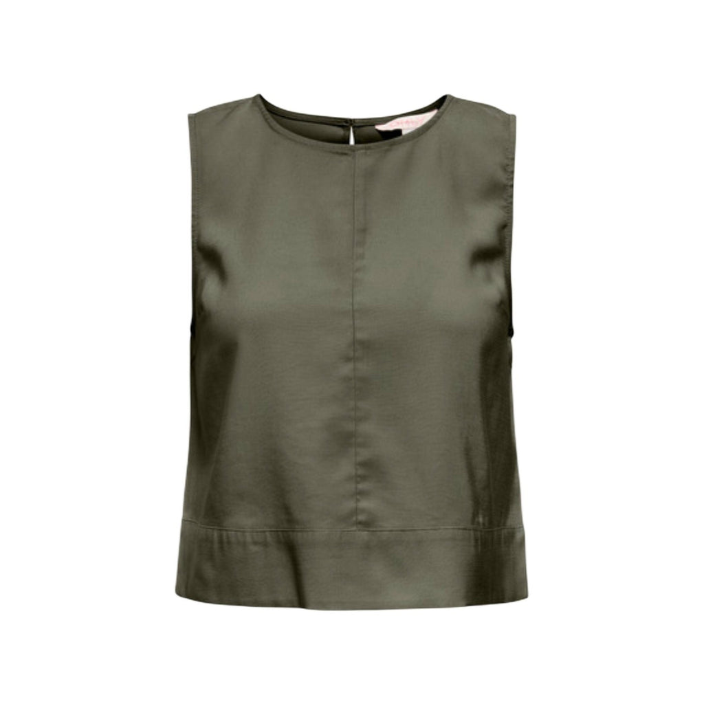 Only Blusa Donna Verde Smanicata Scollo Tondo Con Bottoni In Viscosa