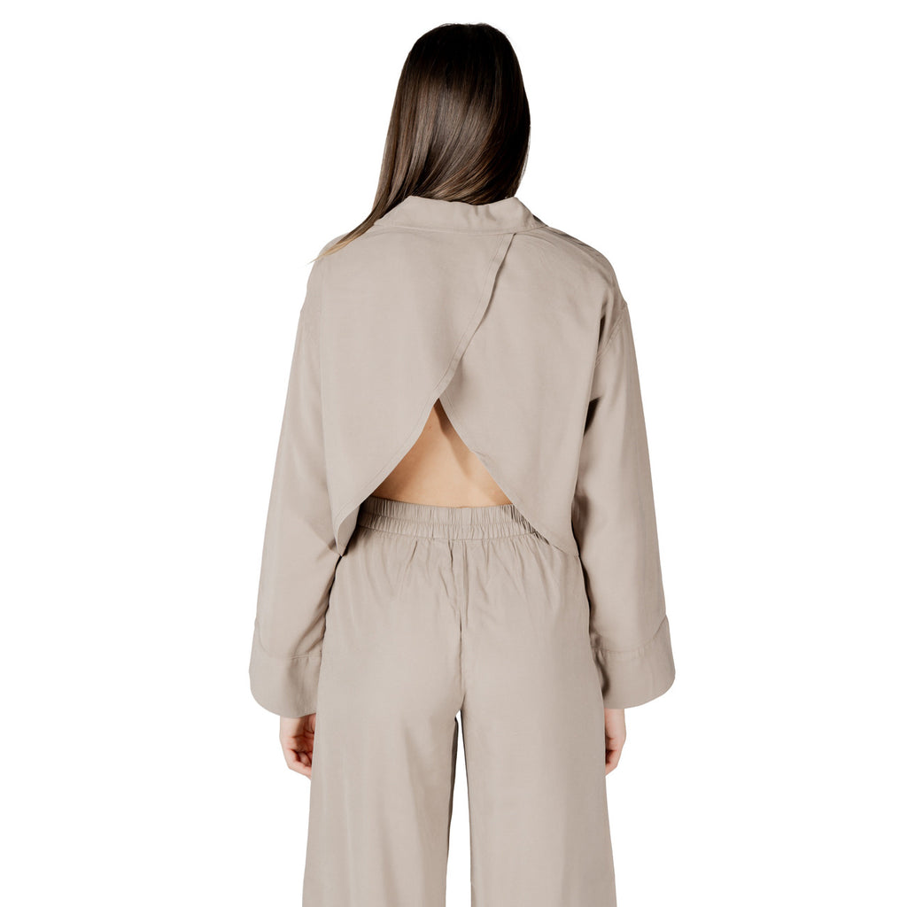 Only Blouse Donna Beige Maniche Lunghe Colletto Classico Viscosa