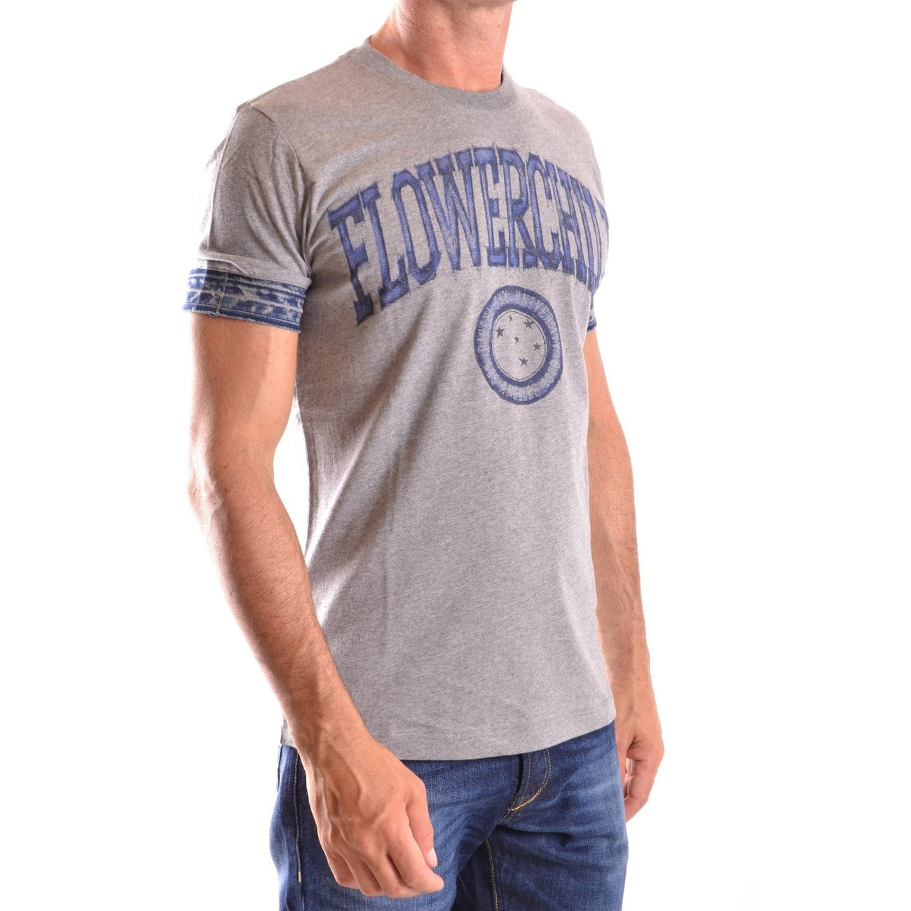 Diesel T Shirt Uomo Grigio Con Stampa 100 Percento Cotone Manica Corta