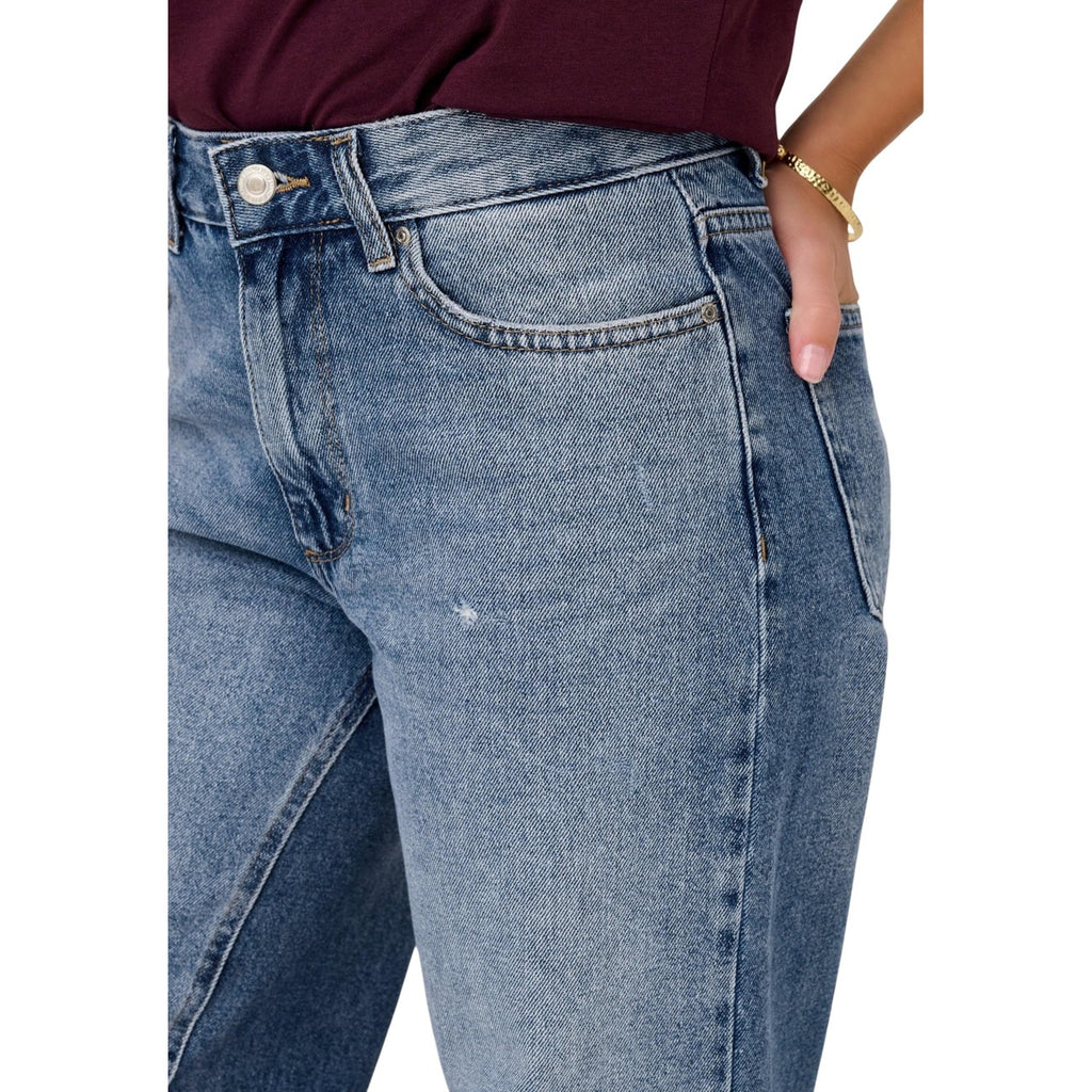 Only Jeans Donna Gamba Larga Risvoltati Blu 100 Cotone Primavera