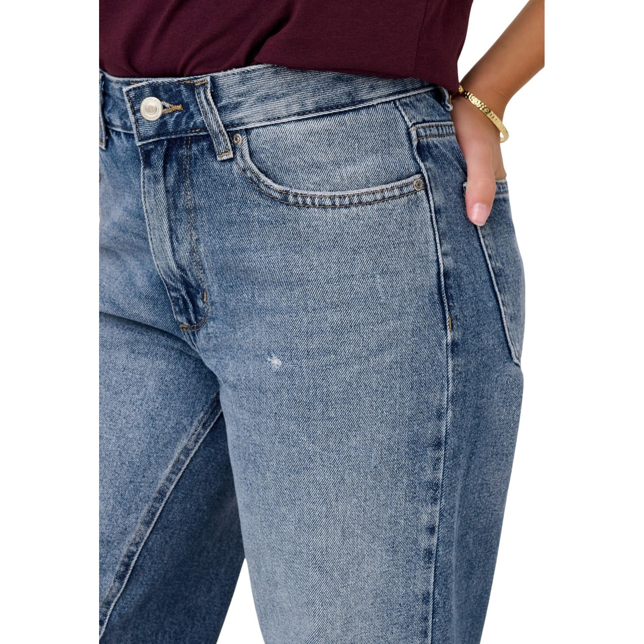 Only Jeans Donna Gamba Larga Risvoltati Blu 100 Cotone Primavera