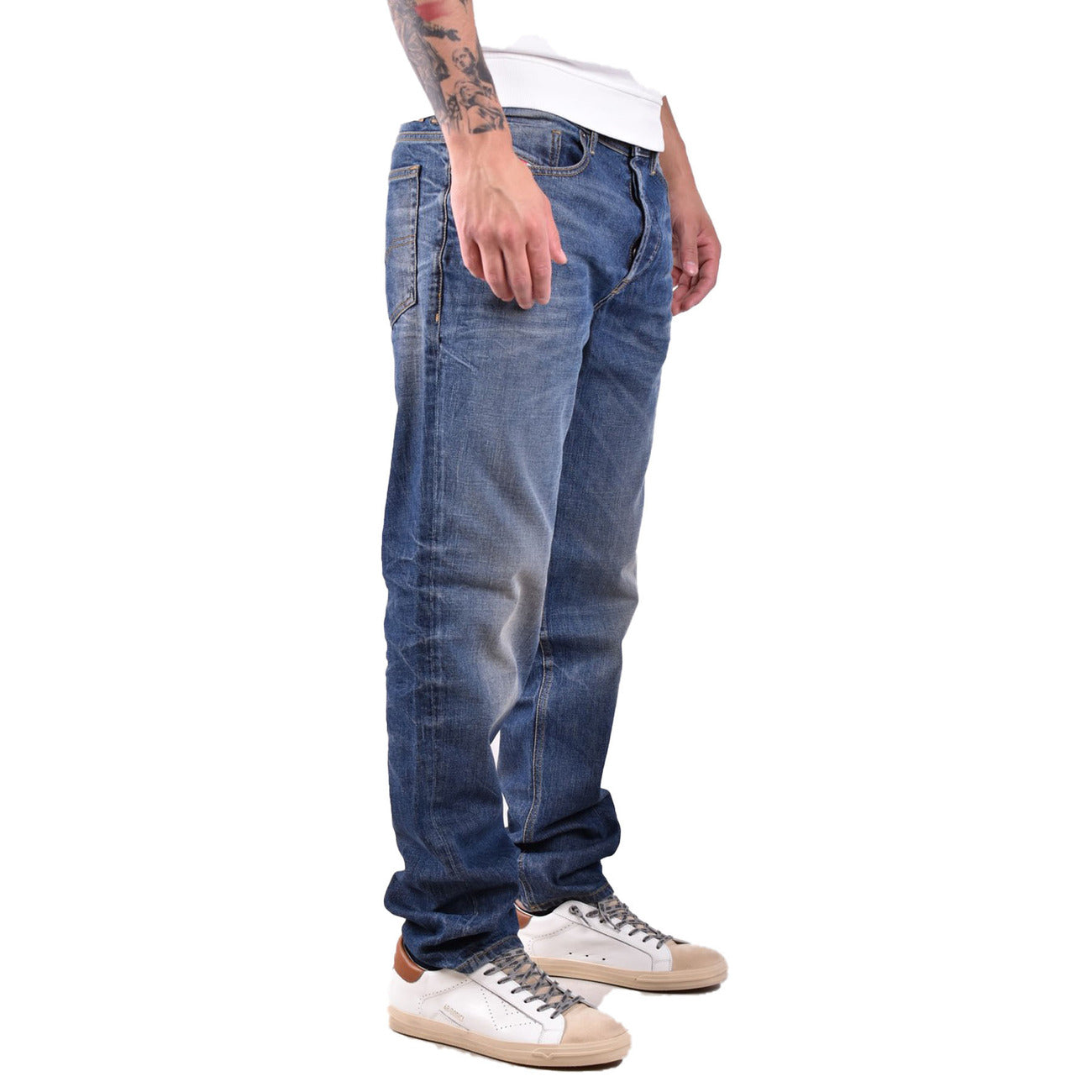 Diesel Jeans Uomo Blu Effetto Consumato Zip E Bottone Primavera Estate