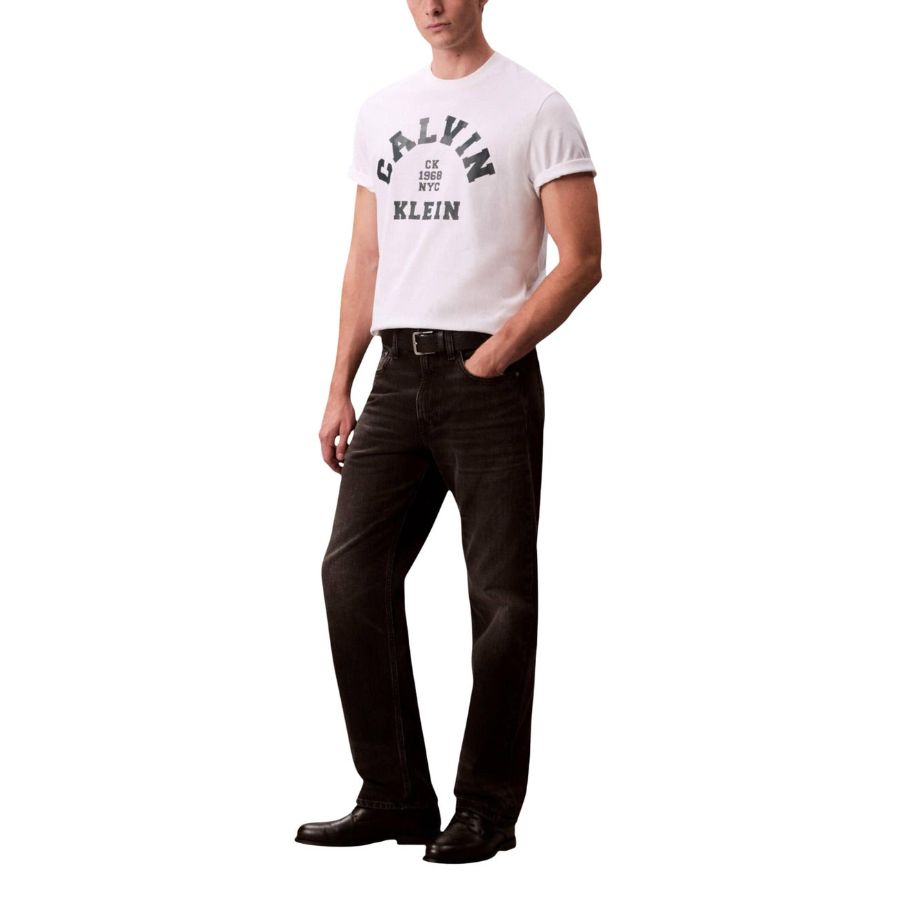 Calvin Klein Jeans T Shirt Uomo Cotone Bianco Stampa Girocollo