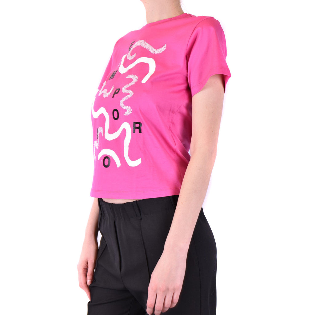 Emporio Armani T Shirt Donna Rosa Stampa Cotone Scollo Quadrato
