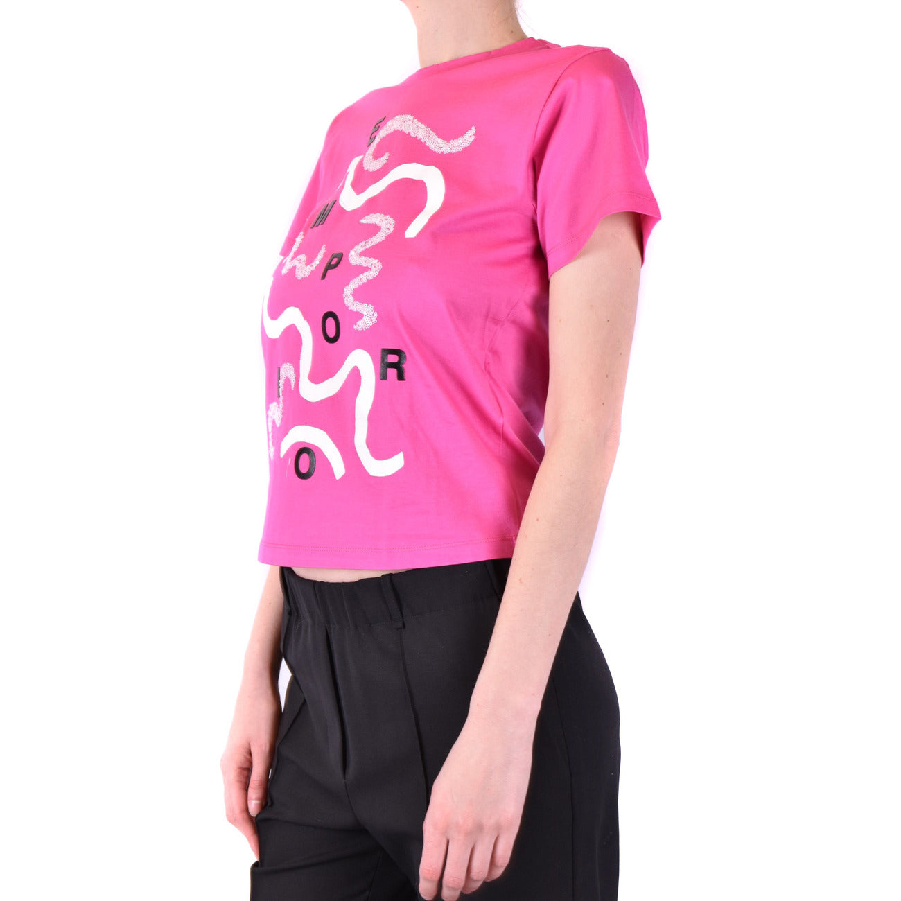 Emporio Armani T Shirt Donna Rosa Stampa Cotone Scollo Quadrato