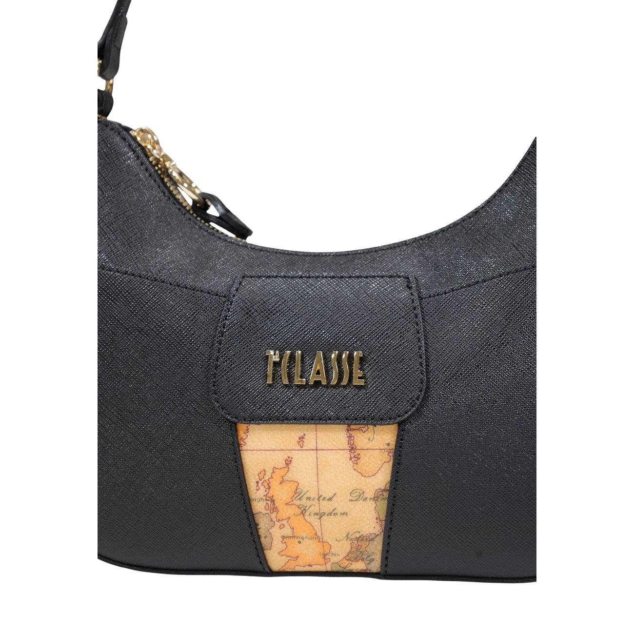 Alviero Martini Prima Classe Borsa Tracolla Donna Nero Stampa Con Zip Tasca Interna 24x17x6 Cm