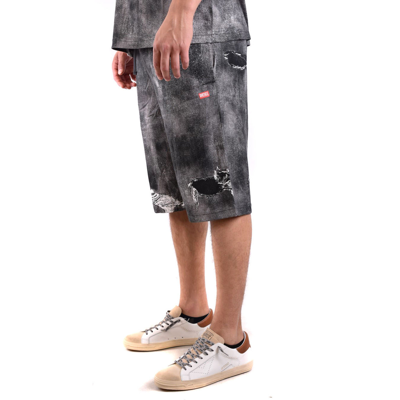 Diesel Bermuda Uomo Cotone Nero Effetto Consumato Strappato