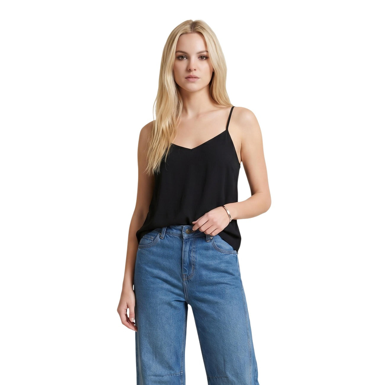 Only Canotta Donna Nero Scollo A V Spalline Viscosa 86 Poliestere 14
