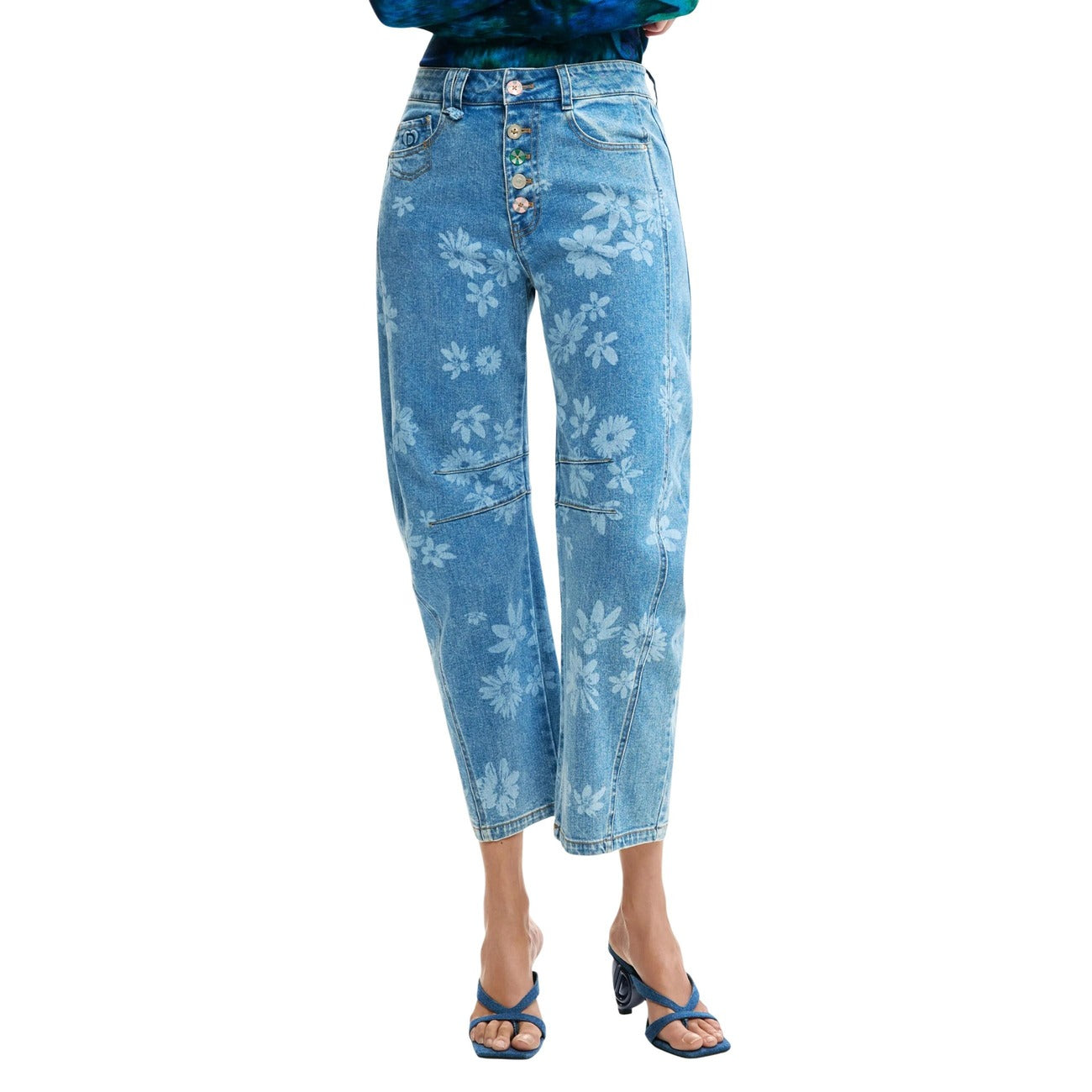 Desigual Jeans Donna Azzurri Con Fantasia Floreale Primavera Estate
