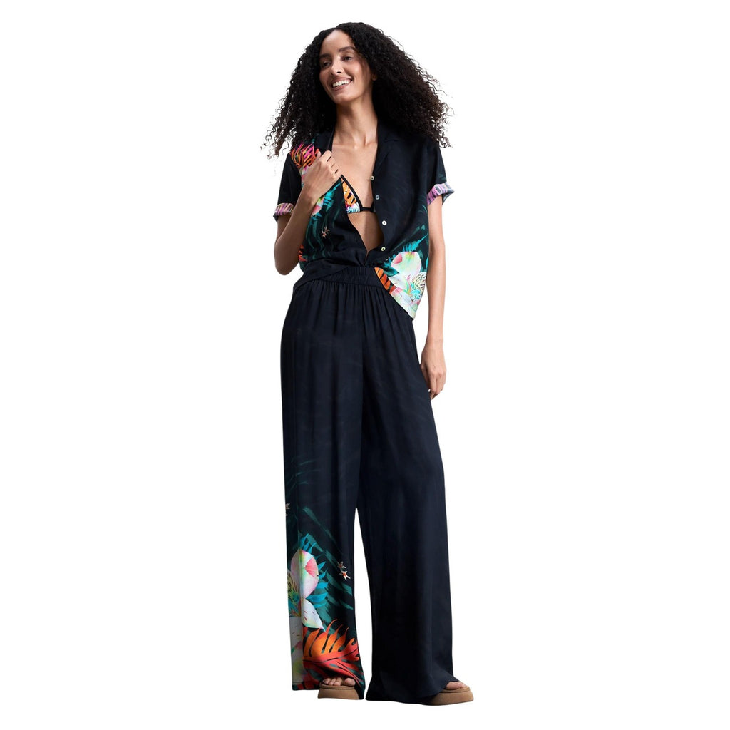 Desigual Pantaloni Donna Viscosa Nero Fantasia Floreale Primavera Estate
