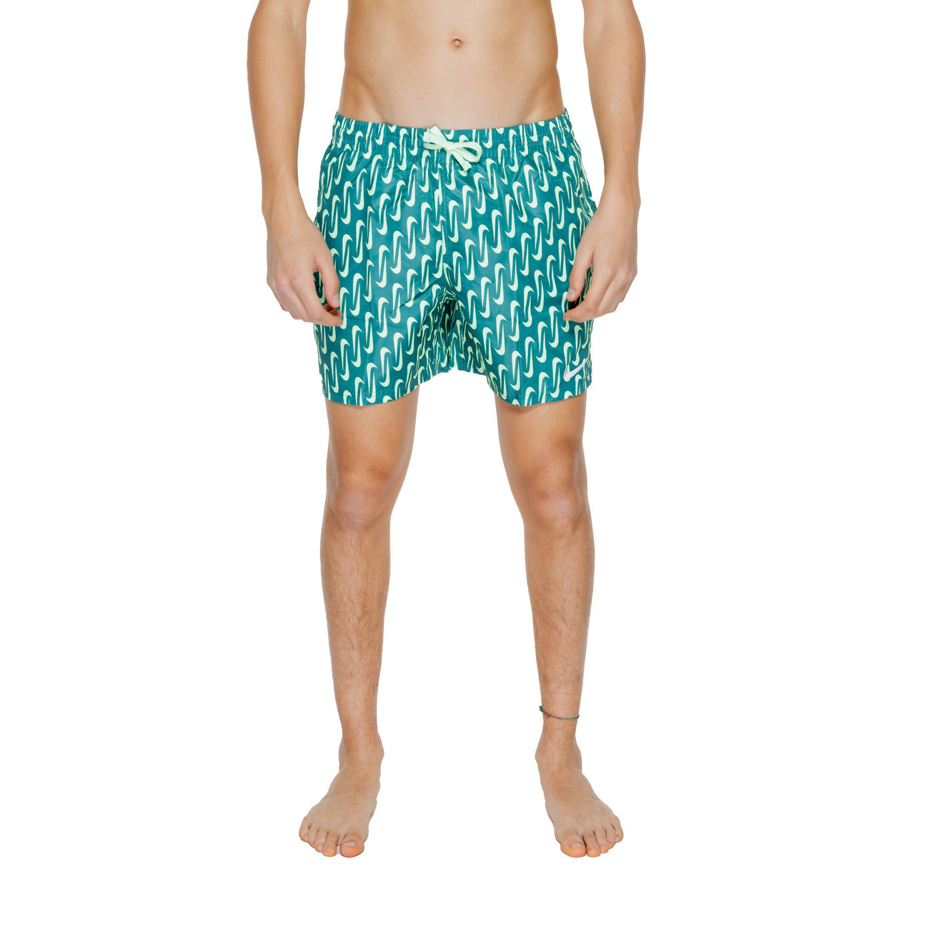 Costume Mare Uomo Nike Swim Verde Geometrico Con Lacci 100 Poliestere