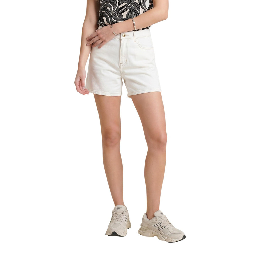 Guess Shorts Donna Super Relaxed Bianco Cotone Lyocell Primavera Estate