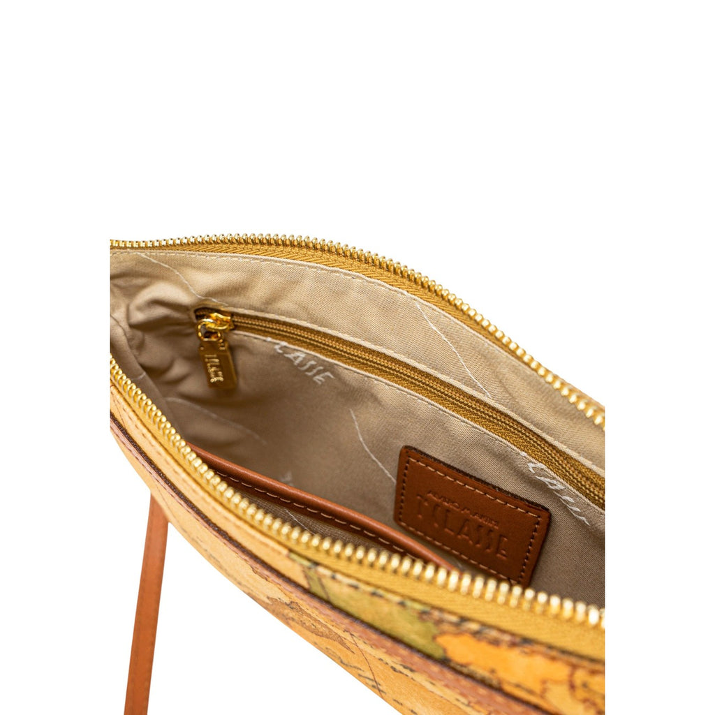 Alviero Martini Prima Classe Borsa A Spalla Donna In Pelle Beige Con Stampa 16x25x2,5 Cm