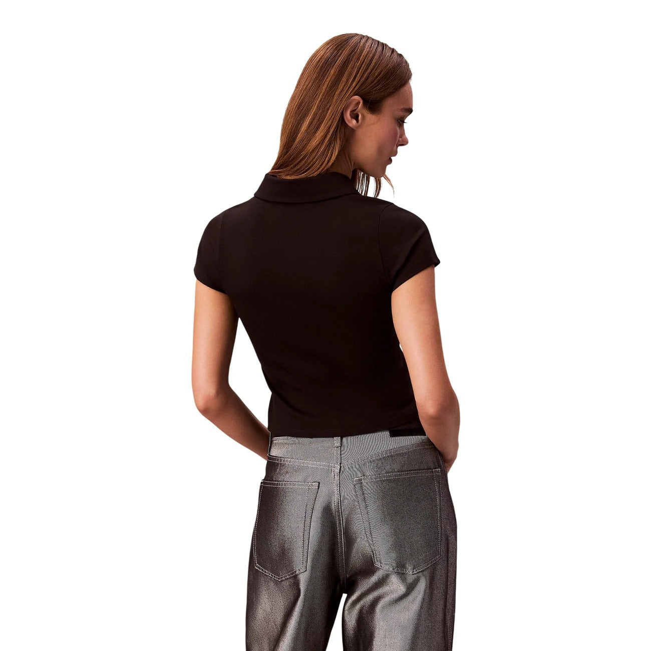 Calvin Klein Jeans T Shirt Donna Nero Maniche Corte Scollo Tondo Primavera Estate