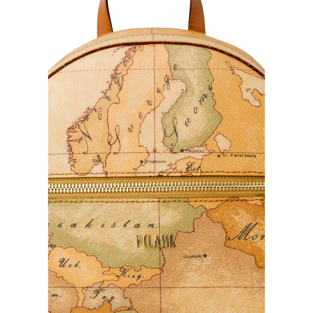 Alviero Martini Prima Classe Borsa Donna Beige In Pelle E Cotone Made In Italy Con Chiusura A Cerniera 28x25x11