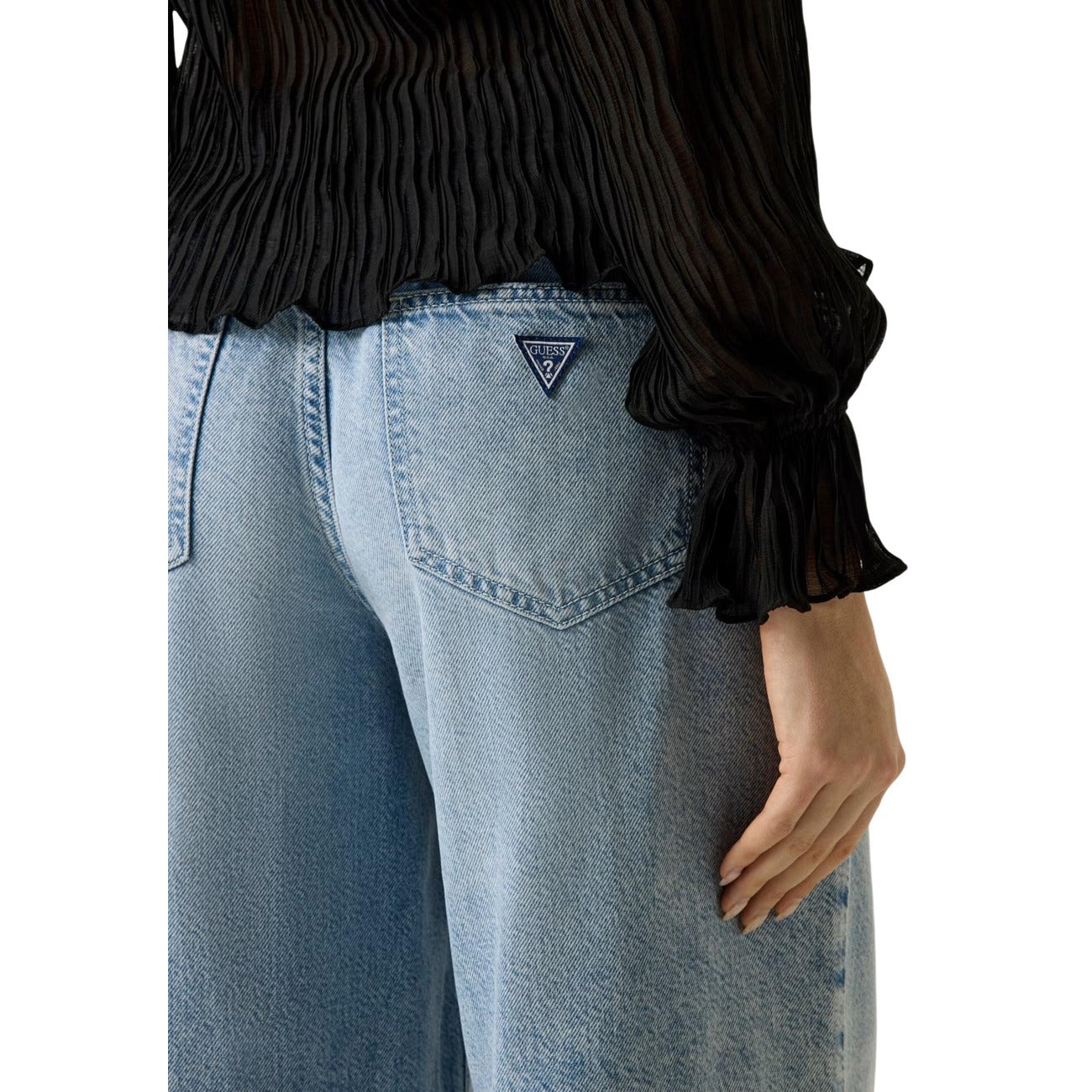 Guess Jeans Donna Wide Loose Vita Media Azzurro Tencel Lyocell