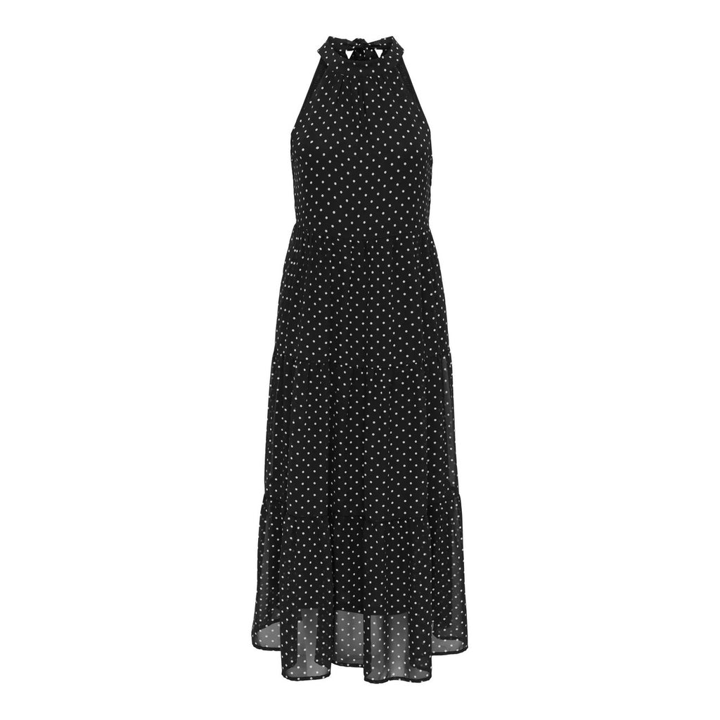Only Vestito Donna Smanicato Pois Nero Scollo Tondo Con Cerniera