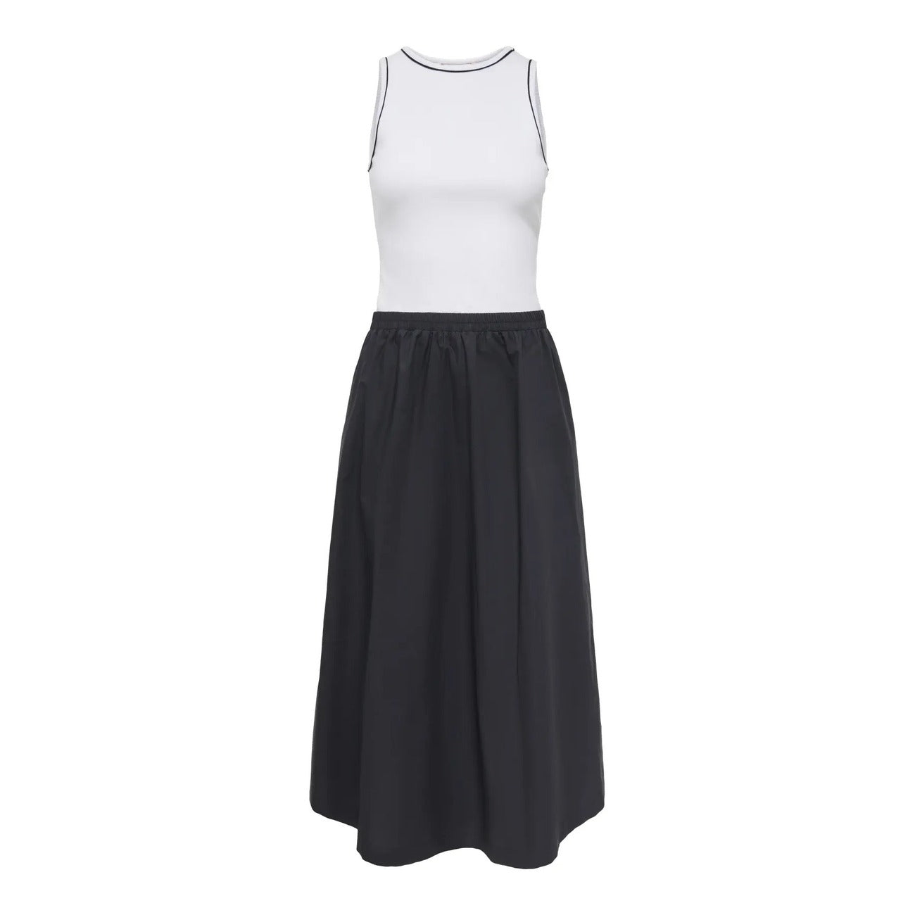 Only Abito Donna Smanicato Nero Cotone Elasticizzato Con Tasche