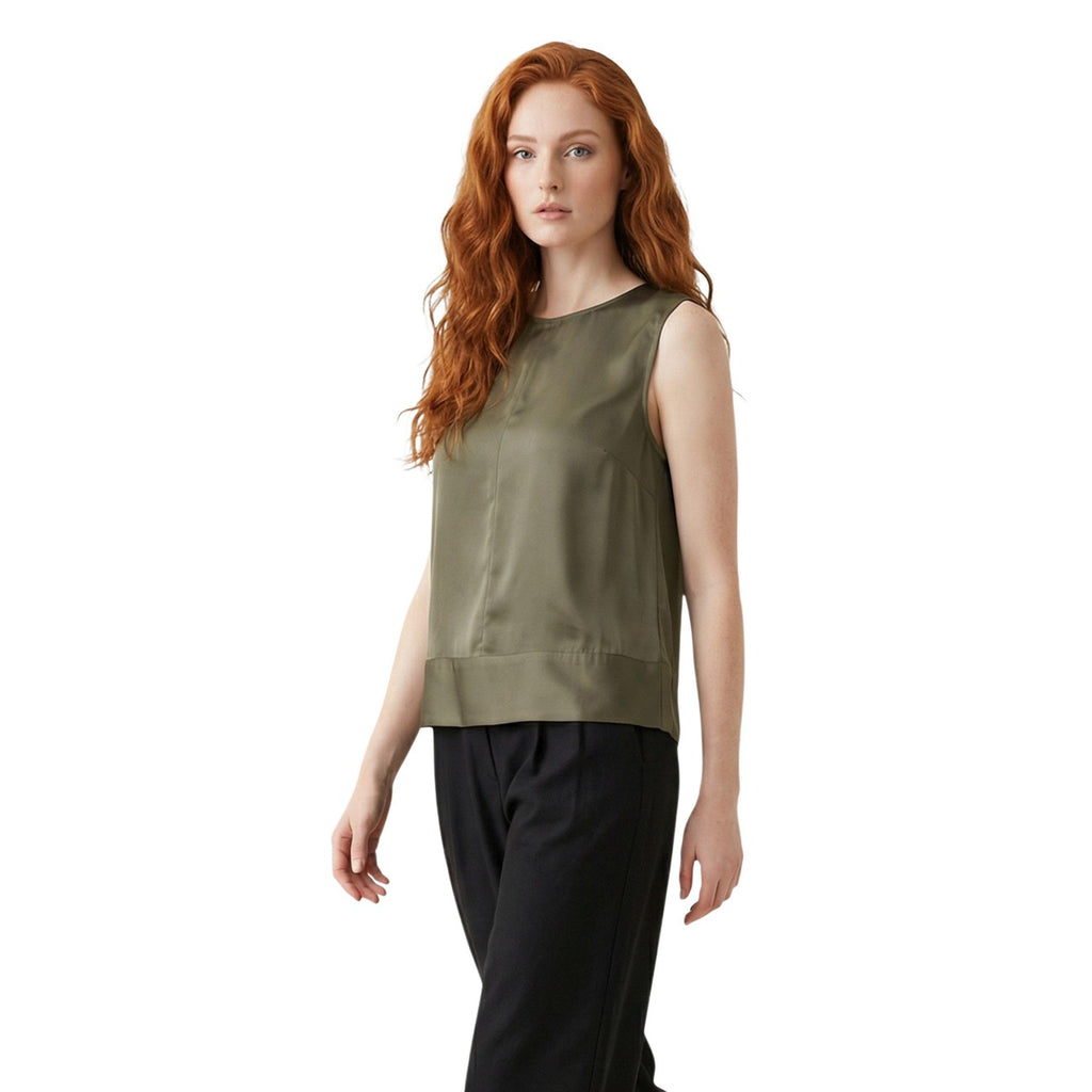 Only Blusa Donna Verde Smanicata Scollo Tondo Con Bottoni In Viscosa