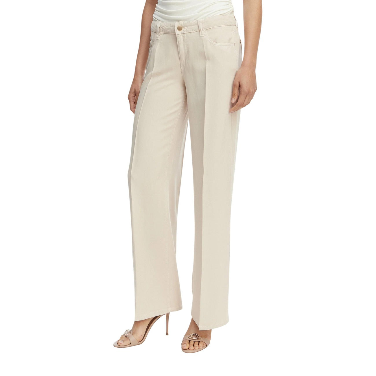 Guess Pantaloni Donna Palazzo Beige In Lyocell Primavera Estate