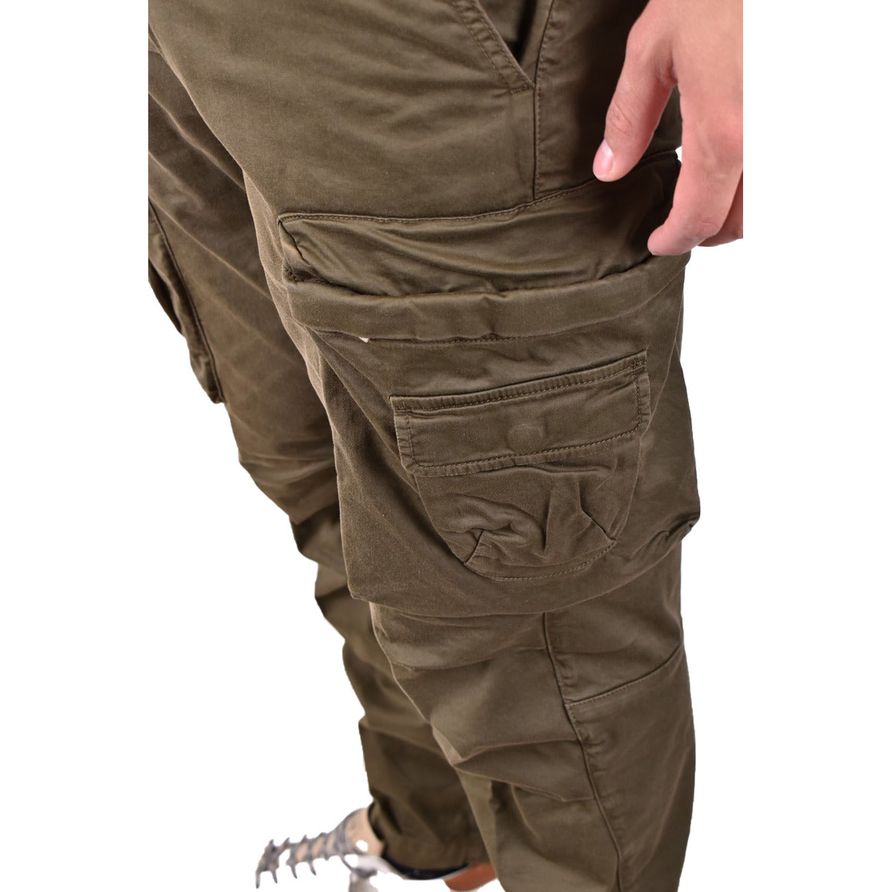 Diesel Pantaloni Uomo Verde Cotone Puro Primavera Estate Con Zip E Bottone