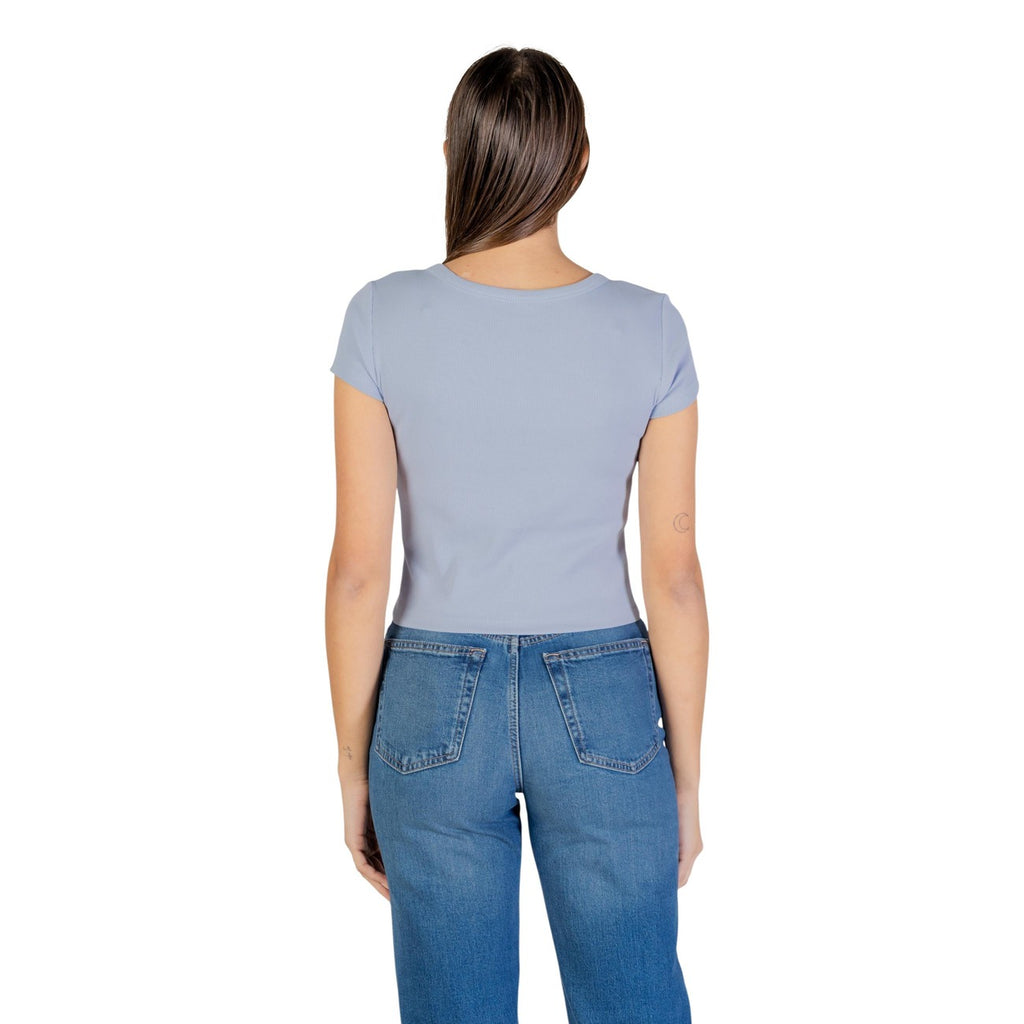 Calvin Klein Jeans T Shirt Donna Blu Maniche Corte Scollo Tondo Cotone Elastan