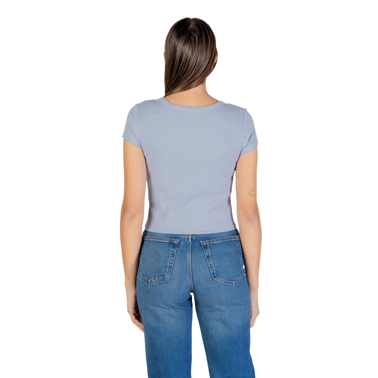 Calvin Klein Jeans T Shirt Donna Blu Maniche Corte Scollo Tondo Cotone Elastan