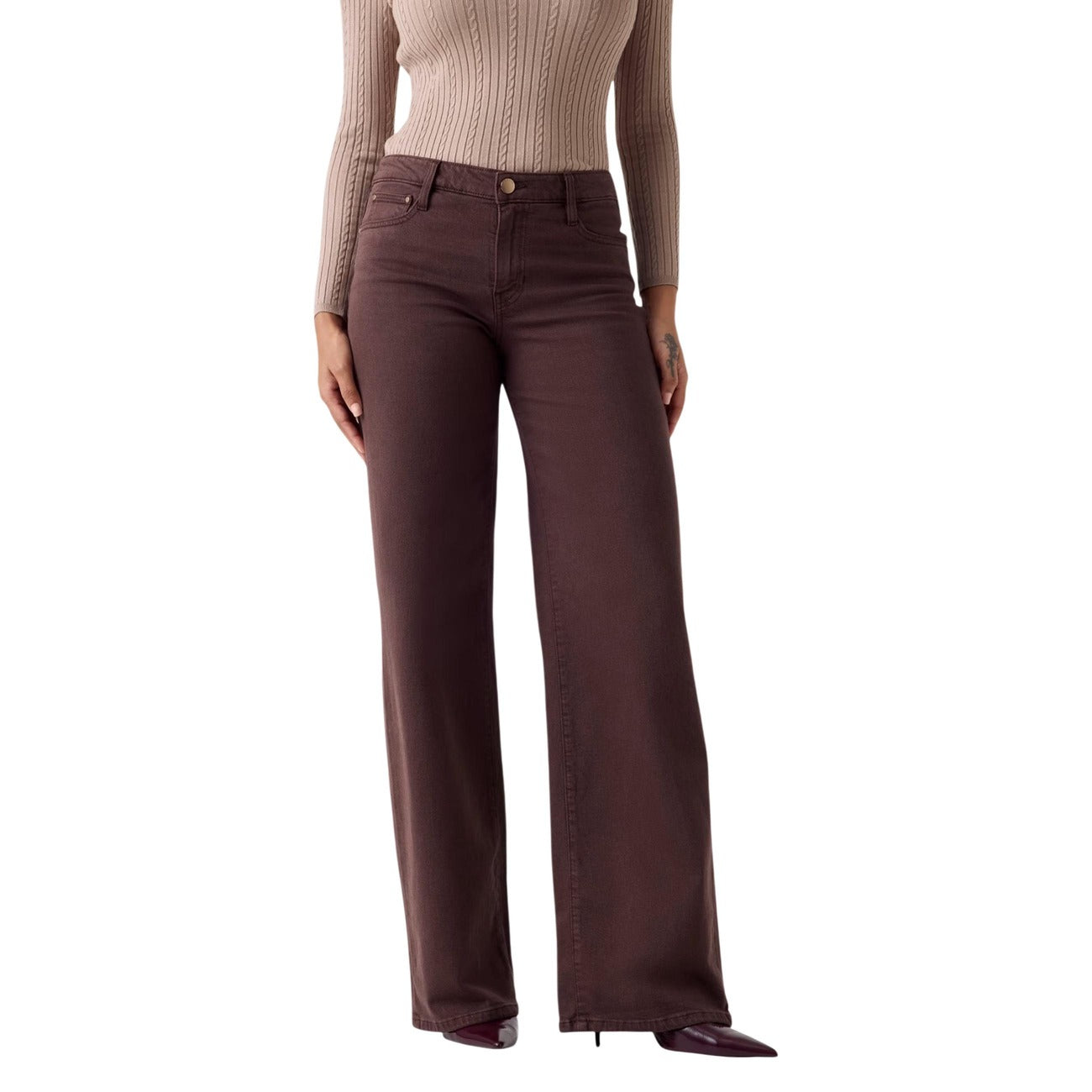 Guess Pantaloni Donna Palazzo Beige In Lyocell Primavera Estate