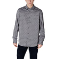 Guess Camicia Uomo Grigia Stampa Maniche Lunghe Colletto Classico