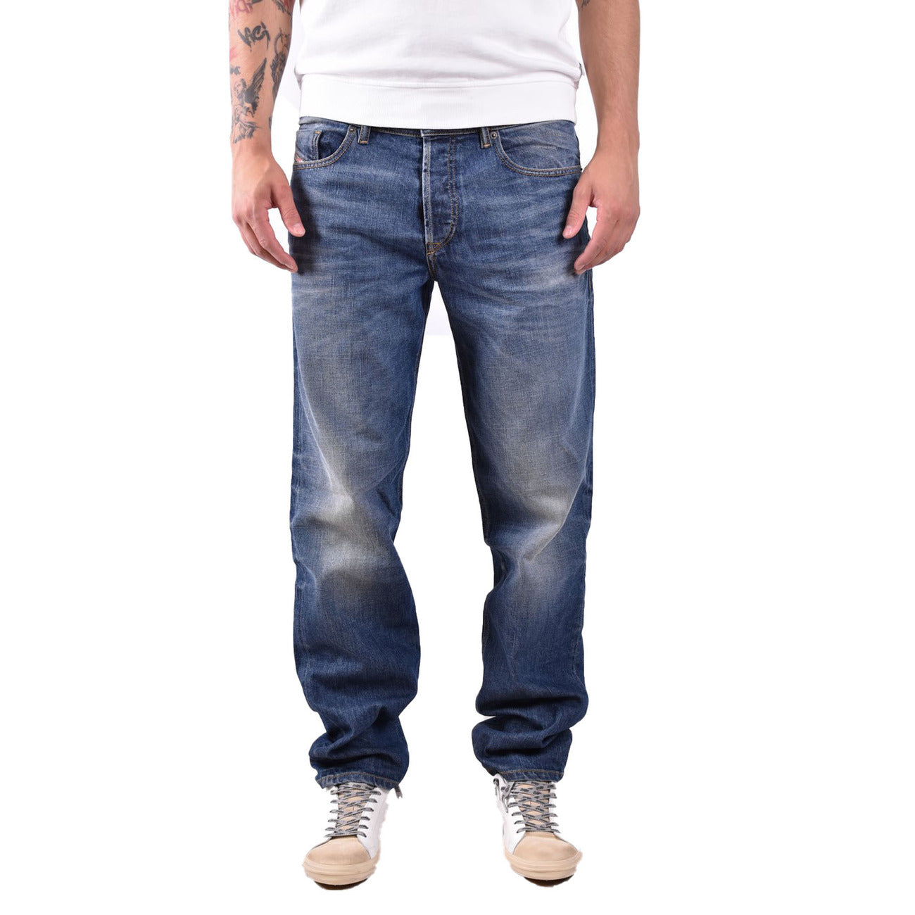 Diesel Jeans Uomo Blu Effetto Consumato Zip E Bottone Primavera Estate