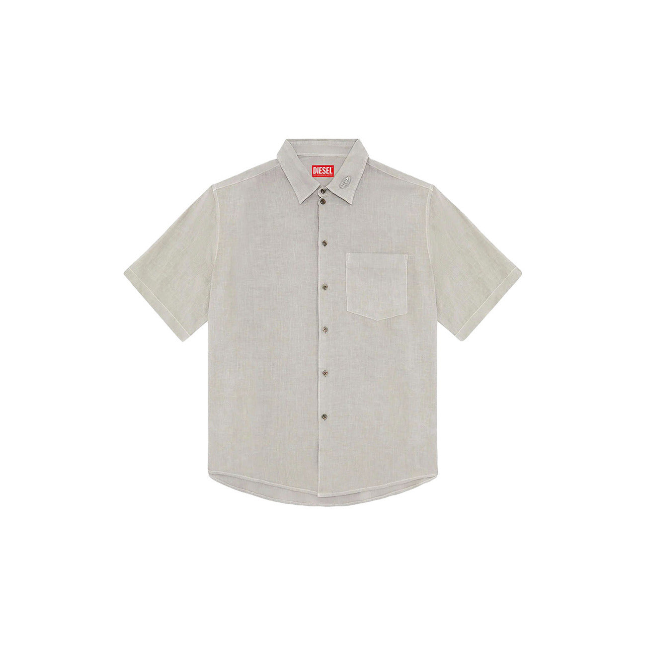Diesel Camicia Uomo Beige Cotone Puro Maniche Corte Colletto Classico Tasca