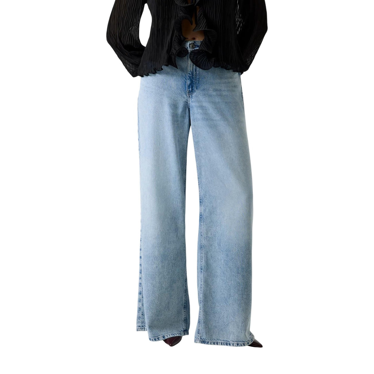Guess Jeans Donna Wide Loose Vita Media Azzurro Tencel Lyocell